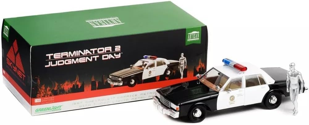 1987 Chevrolet Caprice Metropolitan Police Black and White with T-1000 Liquid Metal Android Diecast Figure