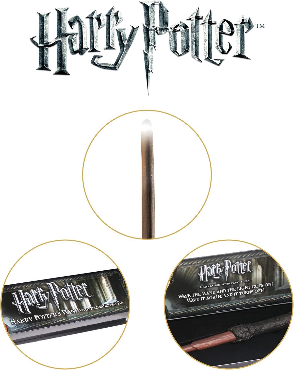 The Noble Collection Harry Potter's Illuminating Wand - 14in (35cm) Harry Potter Officially Licensed Film Set Movie Props