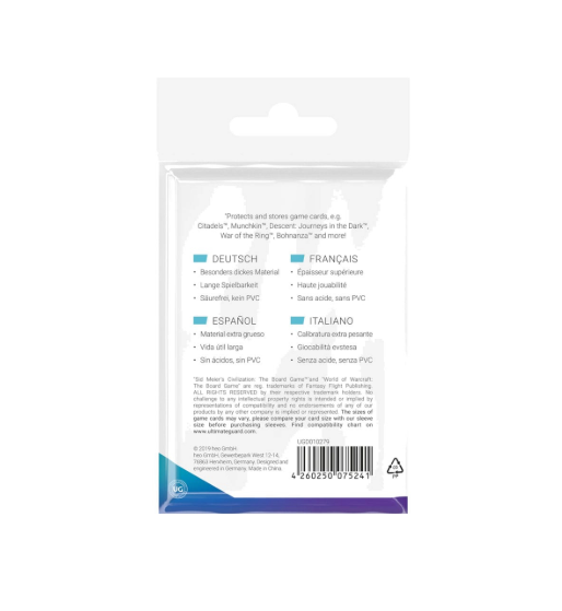 Ultimate Guard Premium Board Game Sleeves (60 Pack) – Standard American Clear