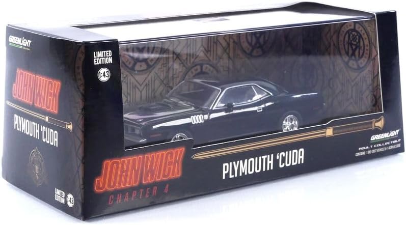 1971 Plymouth Barracuda Black "John Wick Chapter 4" (2023) Movie "Hollywood" Series 1/43 Diecast Model Car by Greenlight