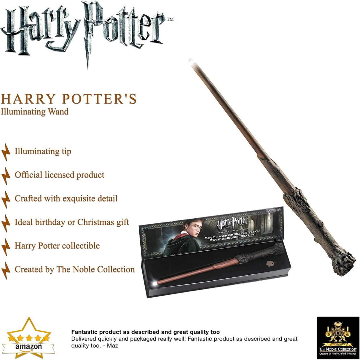 The Noble Collection Harry Potter's Illuminating Wand - 14in (35cm) Harry Potter Officially Licensed Film Set Movie Props