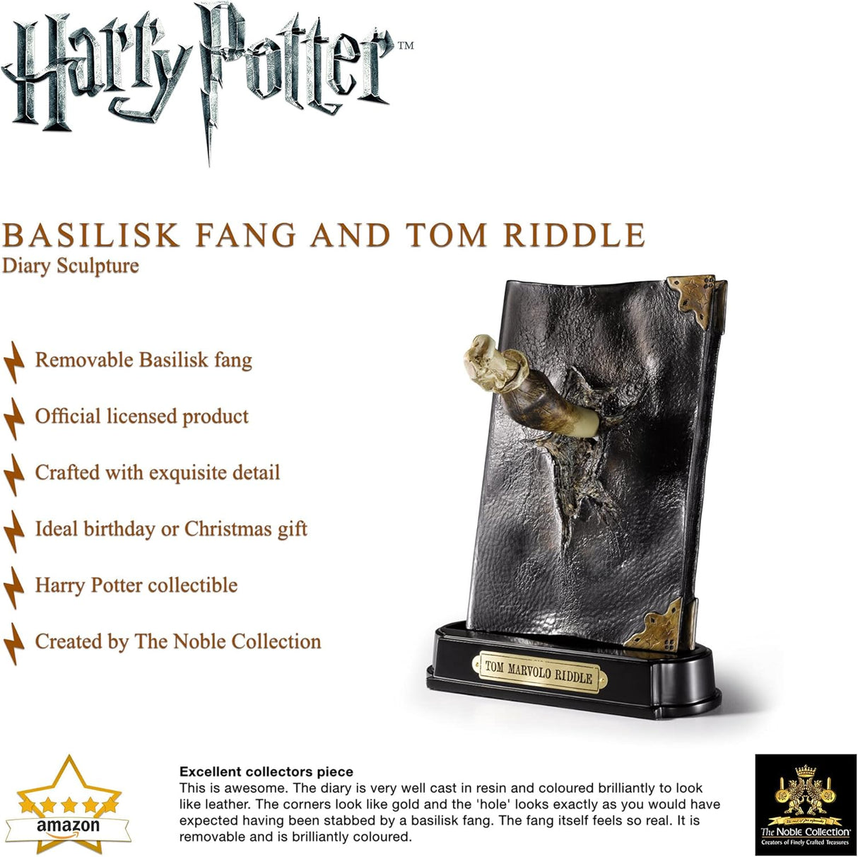 The Noble Collection Harry Potter Basilisk Fang and Tom Riddle Diary Sculpture - 9in (23cm) Resin Horxcrux Replica - Officially Licensed