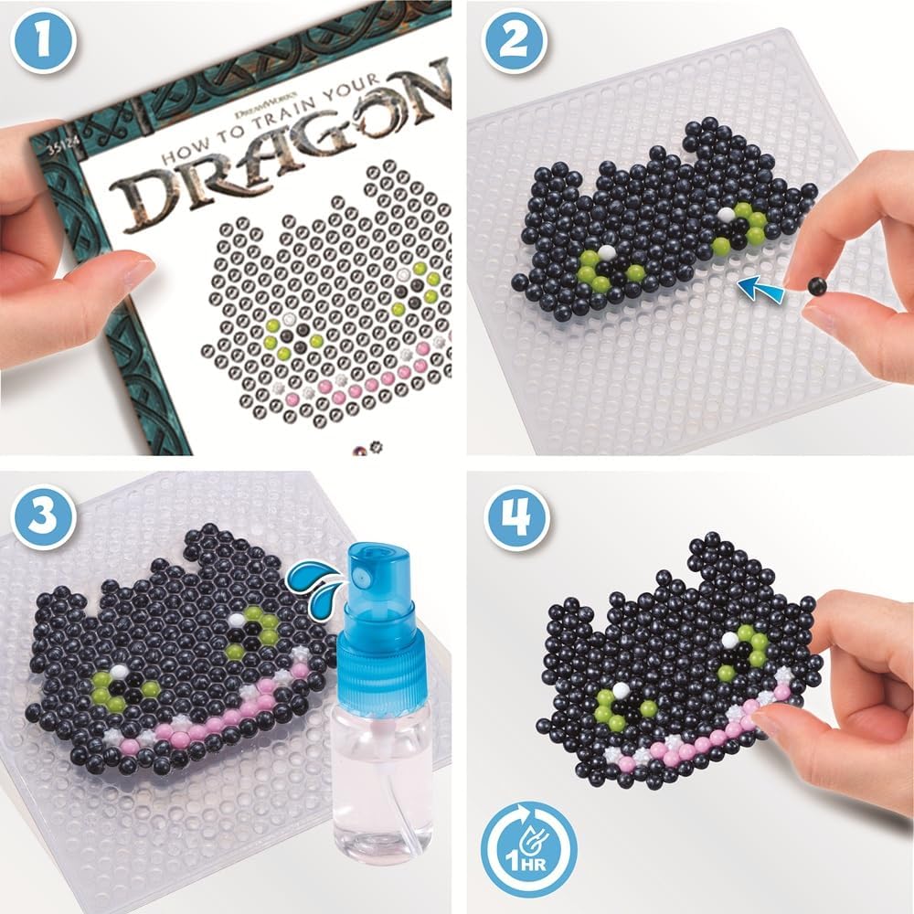 Aquabeads How to Train Your Dragon Craft Kit - Craft Kit for Kids Ages 4+ - 700 Beads with Tray  Sprayer & Keychains - Create Toothless  Hiccup & More