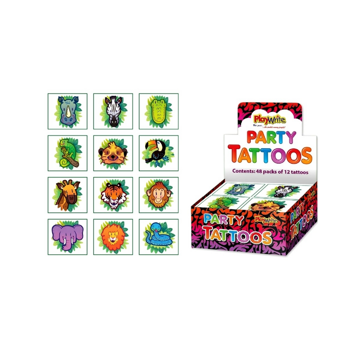 Party Tattoos 12-piece Jungle Assortment